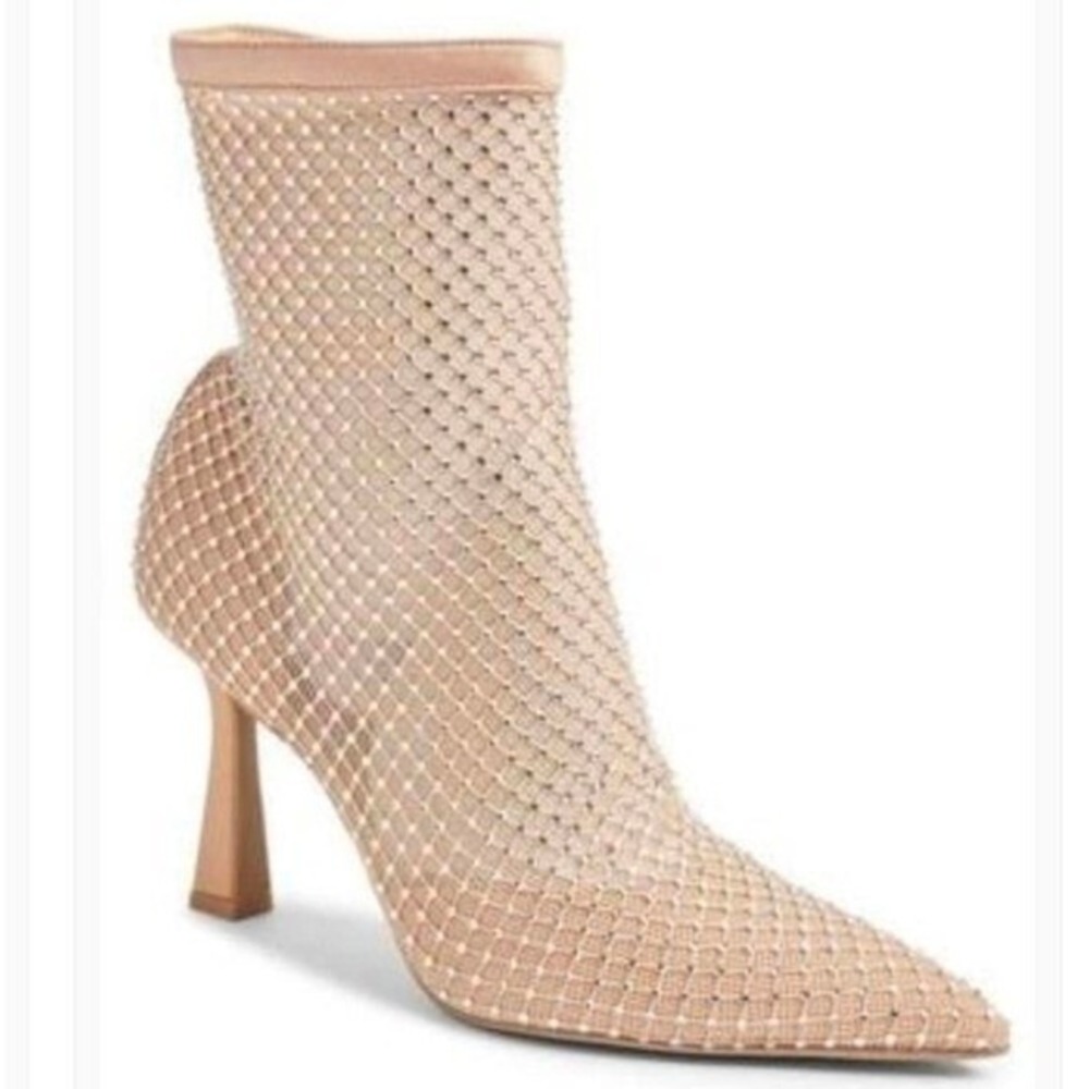 Open Edit Size 7.5 Nude Mesh Rhinestone Booties Hazley Ankle Sparkly‎ Heel Boots
